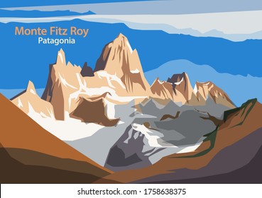 Monte Fitz Roy is a mountain in Patagonia, on the border between Argentina and Chile, vector illustration