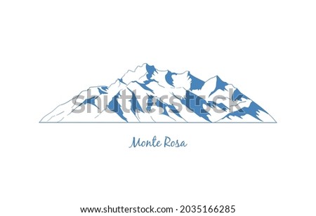Monte Rosa mountain, popular peaks for climbing. Mountain massif graphic illustration. Stylized vector mountain drawing for logo, emblem, banners for mountain climbing, hiking trails, in linear style.