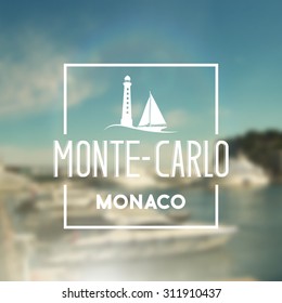 Monte-carlo travel print with text for t-shirt graphic and other. Vector illustration.