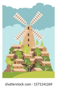 montefiore windmill israel vector illustration