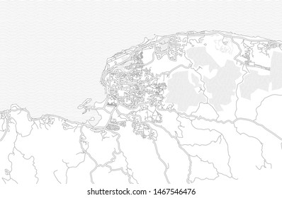 Montego Bay, Saint Catherine, Jamaica, Bright Outlined Vector Map With Bigger And Minor Roads And Streets Created For Infographic Backgrounds.