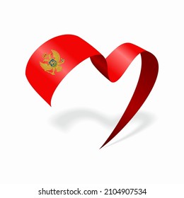 Montenegrian flag heart shaped ribbon. Vector illustration.