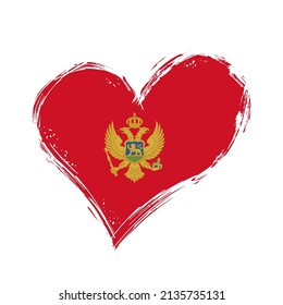 Montenegrian flag heart-shaped grunge background. Vector illustration.