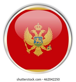 Montenegrin Flag. Glossy button with glare in bright round frame.
