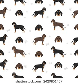Patrón sin fisuras de perro de montaña montenegrino. Conjunto de todos los colores de la capa.  Infografía de características de todas las razas de perros. Ilustración de vector