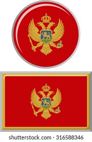 Montenegrin round and square icon flag. Vector illustration Eps 8.