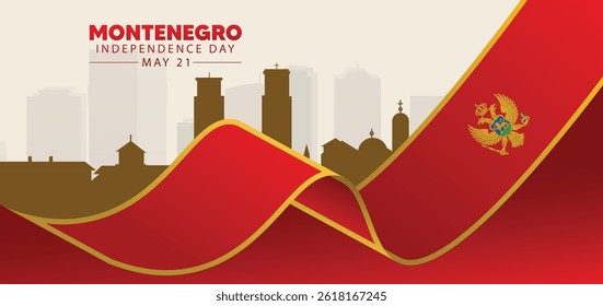 Montenegro 3D flag map with cityscape Independence Day 21 May vector poster