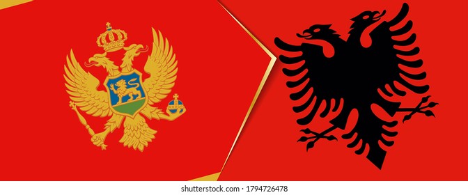 Montenegro und Albanien Flaggen, zwei Vektorflaggen Symbol für Beziehung oder Konfrontation.