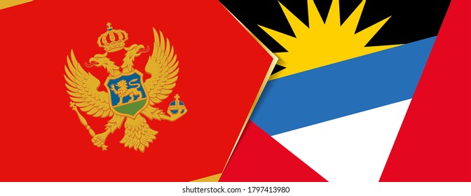 Montenegro and Antigua and Barbuda flags, two vector flags symbol of relationship or confrontation.