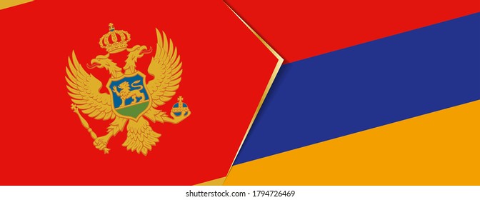 Banderas de Montenegro y Armenia, dos banderas vectoriales símbolo de relación o enfrentamiento.