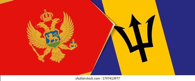 Banderas de Montenegro y Barbados, dos banderas vectoriales símbolo de relación o enfrentamiento.