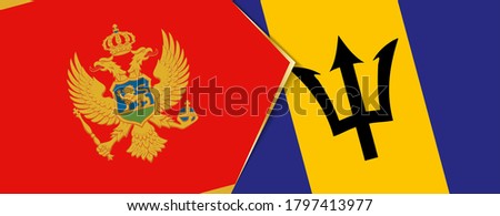 Montenegro and Barbados flags, two vector flags symbol of relationship or confrontation.
