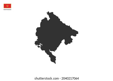 Montenegro black shadow map isolated on white background with Montenegro icon flag on the left corner.