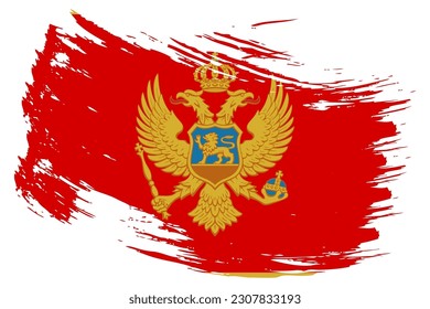 Montenegro brush stroke flag vector background. Hand drawn grunge style Montenegrin painted isolated banner.