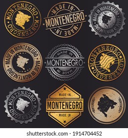 Montenegro Business Metal Stamps. Gold Made In Product Seal. National Logo Icon. Symbol Design Insignia Country.