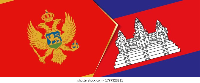 Montenegro and Cambodia flags, two vector flags symbol of relationship or confrontation.