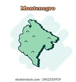 Montenegro cartoon colored map icon in comic style. Country sign illustration pictogram.