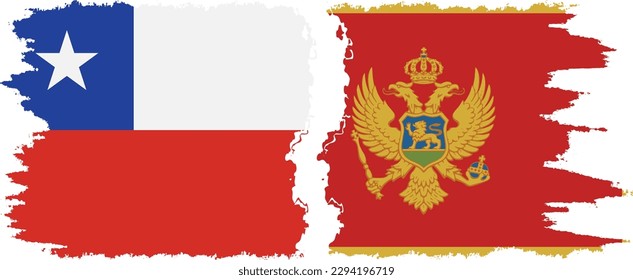 Montenegro and Chile grunge flags connection, vector