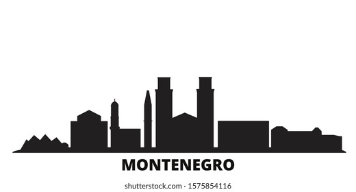 Montenegro city skyline isolated vector illustration. Montenegro travel black cityscape
