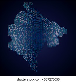 Montenegro country map made from binary code numbers.
