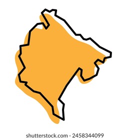 Montenegro country simplified map. Orange silhouette with thick black sharp contour outline isolated on white background. Simple vector icon