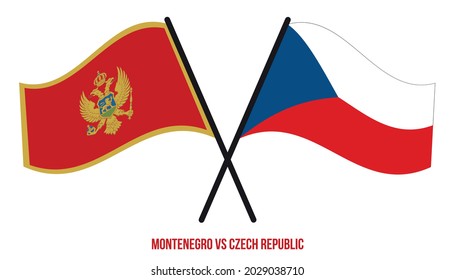 Montenegro and Czech Republic Flags Crossed And Waving Flat Style. Official Proportion. Correct Colors.