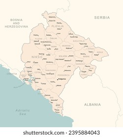 Montenegro - detailed map with administrative divisions country. Vector illustration