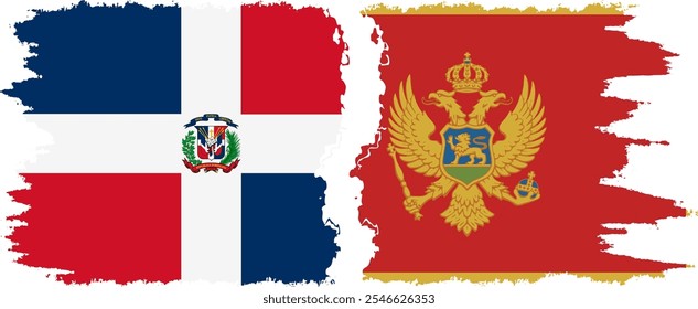 Montenegro and Dominican Republic grunge flags connection, vector