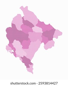 Montenegro dotted map. Digital style map of the country on a white background. Montenegro shape with circle dots. Colored dots style. Small-sized circles. Simple vector illustration.