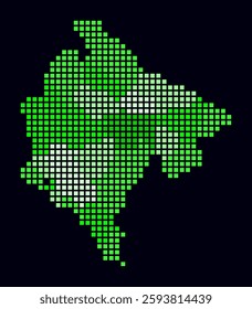 Montenegro dotted map. Digital style map of the country on a dark background. Montenegro shape with square dots. Colored dots style. Large size squares. Classy vector illustration.