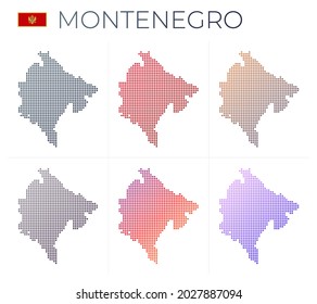 Montenegro dotted map set. Map of Montenegro in dotted style. Borders of the country filled with beautiful smooth gradient circles. Classy vector illustration.