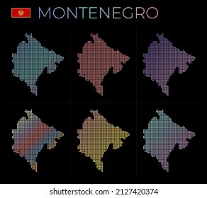 Montenegro dotted map set. Map of Montenegro in dotted style. Borders of the country are filled with beautiful smooth gradient circles. Cool vector illustration.