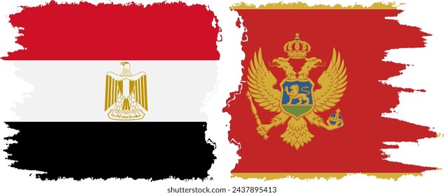 Montenegro y Egipto grunge banderas de conexión, vector