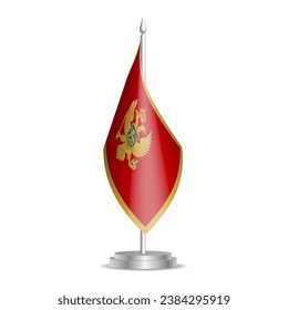 Montenegro flag - 3D mini flag hanging on desktop flagpole. Usable for summit or conference presentaiton. Vector illustration with shading.