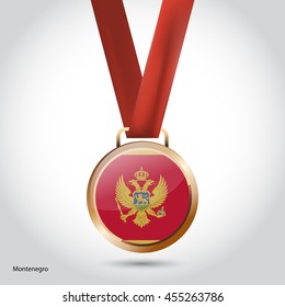 Montenegro Flag in Bronze Medal. Vector Illustration. RIO Olympic Game Bronze Medal. Vector Illustration