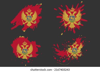 Montenegro Flaggenpinsel-Splash-Vektorset, Logo-Objekt für das Land, Farbfarbengrafik-Konzept, Montenegro-Pinselstrich-Effekt, Wasserspritzer-Maske, Logo-Idee für kreative Landesflaggen