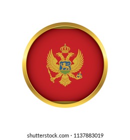 Montenegro flag button, Golden on a white background,flag of Montenegro Round badge or icon isolated. Vector illustration.