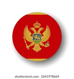 Montenegro flag - flat vector circle icon or badge with dropped shadow.