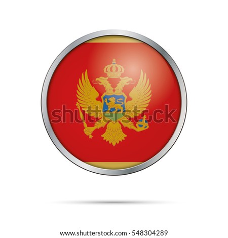 Montenegro flag glass button style with metal frame vector.
