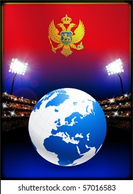 Montenegro Flag with Globe on Stadium Background Original Illustration