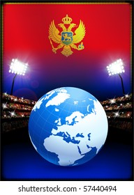 Montenegro Flag with Globe on Stadium Background Original Illustration