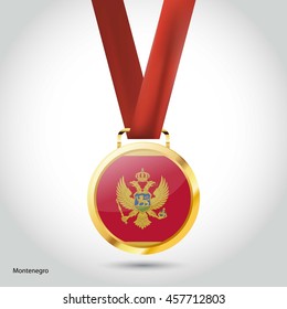 Montenegro Flag in gold Medal. Vector Illustration. RIO Olympic Game gold Medal. Vector Illustration