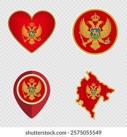 Montenegro Flag Icons Pack. Vector illustration.
