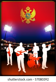 Montenegro Flag with Live Music Band on Stadium Background Original Illustration