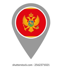 Montenegro flag location pin, flag application, Flag on Location Pin, graphic design, map pointer, vector illustration.