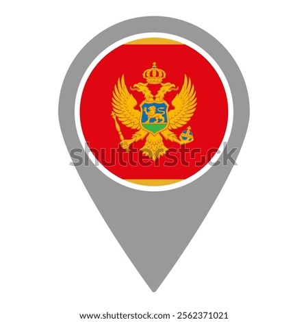 Montenegro flag location pin, flag application, Flag on Location Pin, graphic design, map pointer, vector illustration.