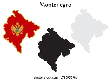 Montenegro flag and map shape black and gray color. EPS.file.
