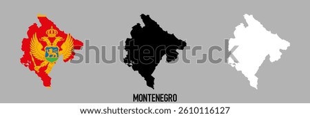 Montenegro flag and map shape black and gray color.