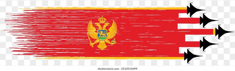 Montenegro flag with military fighter jets isolated background. vector illustration