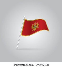 Montenegro flag. The national flag of Montenegro on a pole. The waving flag. The sign and symbol of the country. Realistic vector on white.